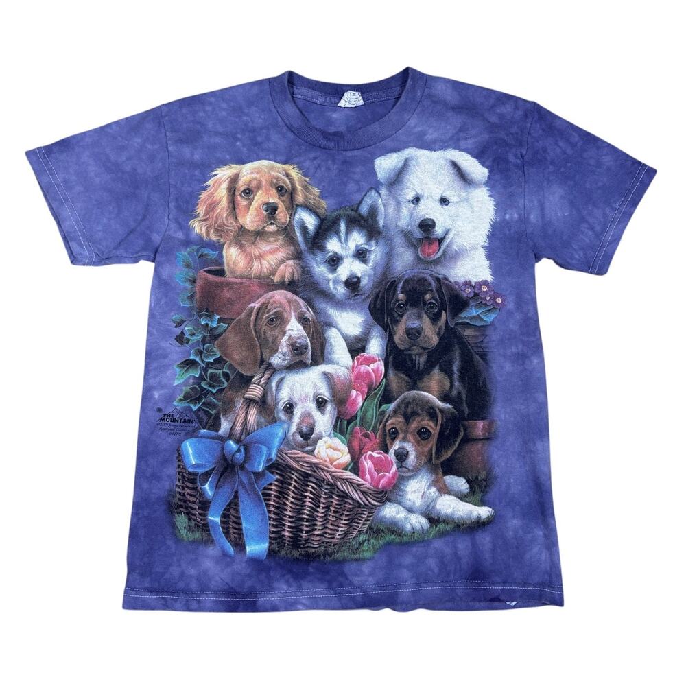 vintage y2k 2001 Dog all over print tiedye womens shirt Medium retro 2000s